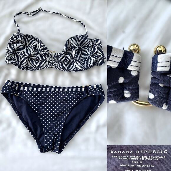 Banana Republic Navy & White with Metal Detail Bikini- Large Top Medium Bottoms - Picture 1 of 12